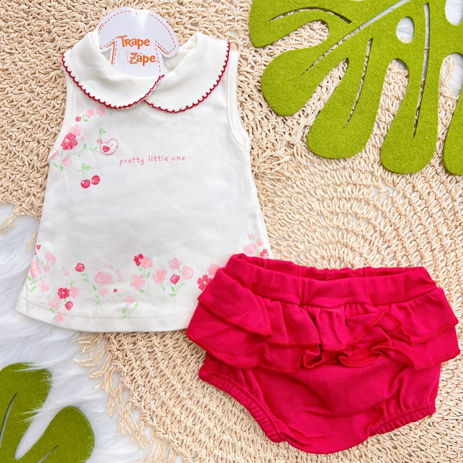 Conj. Regata Pretty Little One e Tapa Fraldas - Vermelho e Off White